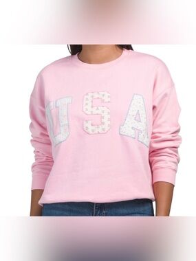 Lazy Sunday Pink USA Appliqué Crewneck Sweatshirt. NWT